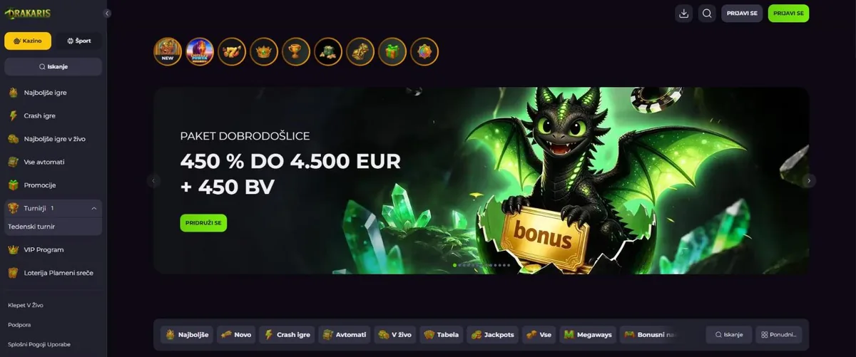 Drakaris casino – domača stran s paketom dobrodošlice